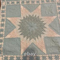 Antique Quilt Blue Hand Stitched 9 Stars Intricate Design 1800s 101 By 85