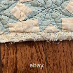 Antique Quilt Blue Hand Stitched 9 Stars Intricate Design 1800s 101 By 85