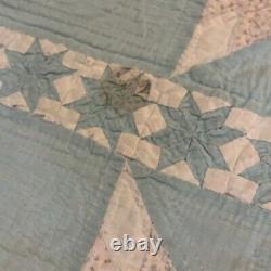 Antique Quilt Blue Hand Stitched 9 Stars Intricate Design 1800s 101 By 85