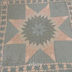 Antique Quilt Blue Hand Stitched 9 Stars Intricate Design 1800s 101 By 85