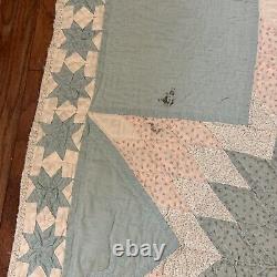 Antique Quilt Blue Hand Stitched 9 Stars Intricate Design 1800s 101 By 85