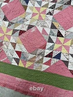 Antique Quilt Feed Sack 1900s Estate Find Colorful Handmade Needs Repair 88x75