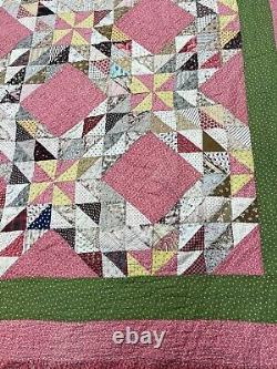 Antique Quilt Feed Sack 1900s Estate Find Colorful Handmade Needs Repair 88x75