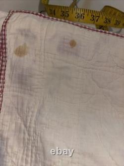 Antique Red Work Animals Baby Child Quilt Hand Embroidery Date 1928 48x54