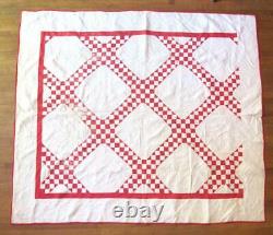 Antique Red and White Irish Chain Quilt hand made 76 x 86 late 1800's Provenance