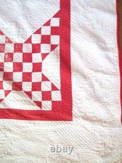 Antique Red and White Irish Chain Quilt hand made 76 x 86 late 1800's Provenance