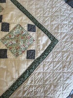 Antique STAR Block Quilt Blue White Feedsack 1940s Hand Sewn 78 X 82 Twin/Full