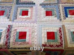Antique Shirting & Calicos Old Log Cabin Sunshine & Shadow 1900's Quilt 90x90