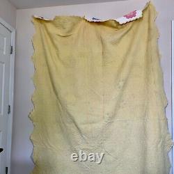 Antique Soft Twin Handmade Quilt Grandma's Garden Yellow Blue Vintage Blanket