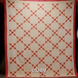 Antique Turkey Tracks Patchwork Pattern Handmade Quilt Gold Red White 81 X 92