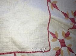 Antique Turkey Tracks Patchwork Pattern Handmade Quilt Gold Red White 81 X 92