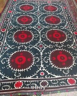 Antique UZBEK VINTAGE HAND EMBROIDERY SUZANI Gift Wall Hanging Quilt Bedding