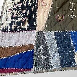 Antique Victorian Crazy Quilt Heavily Embroidered Dated 1910