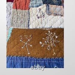 Antique Victorian Crazy Quilt Heavily Embroidered Dated 1910