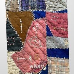 Antique Victorian Crazy Quilt Heavily Embroidered Dated 1910