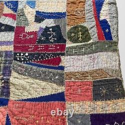 Antique Victorian Crazy Quilt Heavily Embroidered Dated 1910