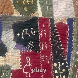 Antique Victorian Crazy Quilt Heavily Embroidered Dated 1910