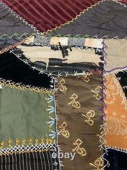 Antique Victorian Hand Embroidered Crazy Quilt Signed & Dated 1898! Silk Velvet