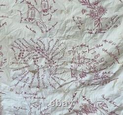 Antique Victorian Hand Embroidered Red Work Pictorial Signature/Friendship Quilt