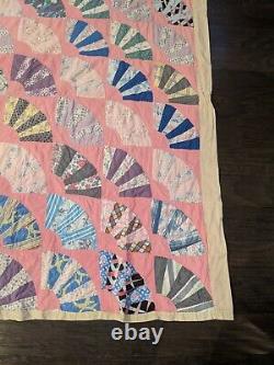 Antique Vintage 1930s Grandmothers Fan Feedsack Patchwork Handmade Quilt 78 x 63