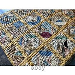 Antique Vintage 1930s Strip Scrappy Hand Quilted Quilt Handmade 70 x 62