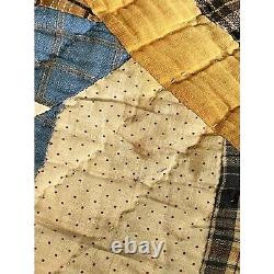 Antique Vintage 1930s Strip Scrappy Hand Quilted Quilt Handmade 70 x 62