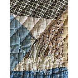 Antique Vintage 1930s Strip Scrappy Hand Quilted Quilt Handmade 70 x 62