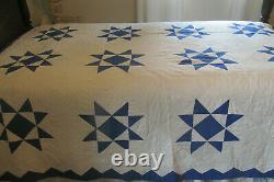 Antique Vintage Blue & White EVENING STAR QuiltHand Quilted 96x82
