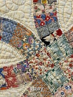 Antique Vintage Double Wedding Ring Quilt Blanket Twin/double Handmade