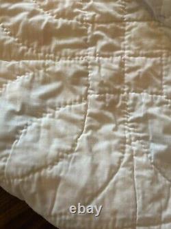 Antique Vintage Double Wedding Ring Quilt Handstitched 84 x 76 Feed Sack Fabric