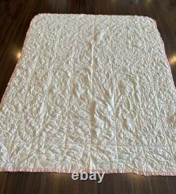 Antique Vintage Double Wedding Ring Quilt Handstitched 84 x 76 Feed Sack Fabric