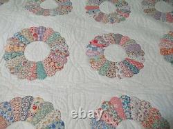 Antique Vintage Dresden Plate Quilt Large handmade hand stitched 94x76 NICE