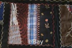 Antique Vintage Early Handmade Crazy Quilt 25 Large Block Embroidery Needlework
