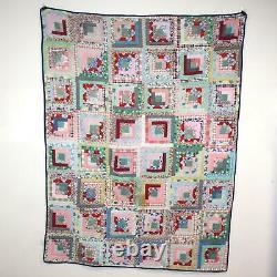 Antique / Vintage Hand Sewn Concentric Square Patchwork 71 X 54 Quilt Handmade