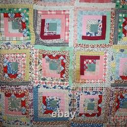 Antique / Vintage Hand Sewn Concentric Square Patchwork 71 X 54 Quilt Handmade