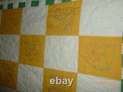 Antique Vintage Hand Stitched Floral Quilt Embroidered 72 X 82 Fence