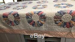 Antique Vintage Handmade DRESDEN Plate QUILT Colorful Feedsack 87X71
