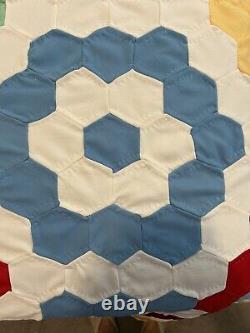 Antique Vintage Handmade Granny's Garden Quilt 95x67 Bright GREAT Condition