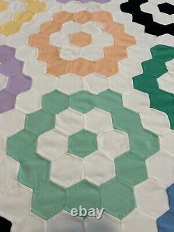 Antique Vintage Handmade Granny's Garden Quilt 95x67 Bright GREAT Condition