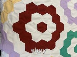 Antique Vintage Handmade Granny's Garden Quilt 95x67 Bright GREAT Condition