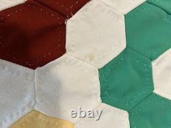 Antique Vintage Handmade Granny's Garden Quilt 95x67 Bright GREAT Condition