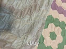 Antique Vintage Handmade Granny's Garden Quilt 95x67 Bright GREAT Condition