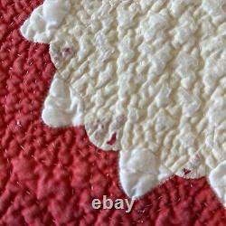 Antique Vintage Handmade Hand Quilted quilt 77x77 Queen Red Beige White Striking