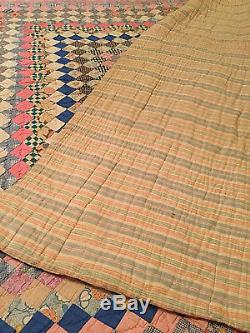 Antique Vintage Handmade Hand Stitched Quilt Old Prints, Feed Sacks Flannel Back