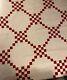 Antique Vintage Handmade Irish Chain Patchwork Quilt Red & White 64 X 84