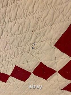 Antique Vintage Handmade Irish Chain Patchwork Quilt Red & White 64 X 84