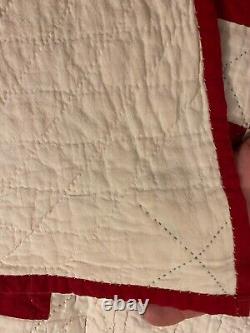 Antique Vintage Handmade Irish Chain Patchwork Quilt Red & White 64 X 84