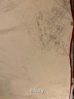 Antique Vintage Handmade Irish Chain Patchwork Quilt Red & White 64 X 84