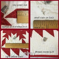 Antique/Vintage Handmade Red & White Feathered Star Snowflake Quilt 74x75 GC
