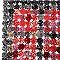 Antique Vintage Handmade Yo Yo Quilt Cotton Prints 70 x 91 red black GORGEOUS